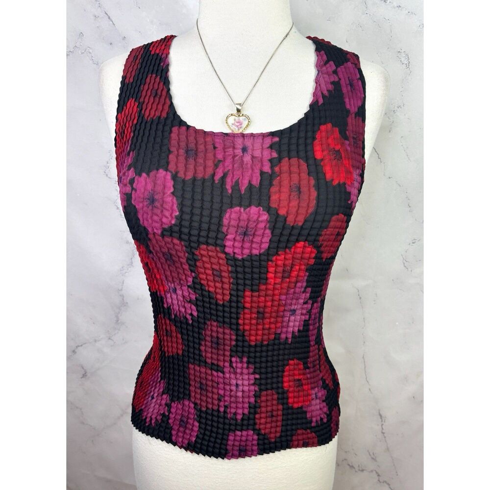 Vtg 90s y2k Acordian Blouse Tank Top S Floral Pleated Artsy Grunge Office Siren